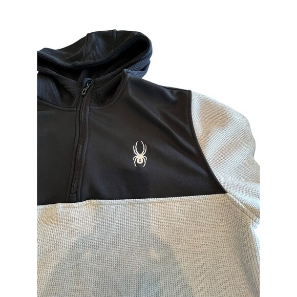 SPYDER ProWeb SPFFD093-275 1/4 Zip Hoodie Mens Sz Large Oatmeal Black knit - Picture 5 of 7